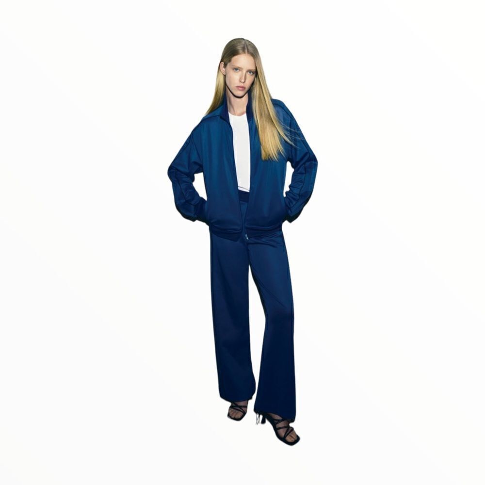 ZARA Blue Retro Track Jacket NWT Size S Zip Front Athleisure Sporty Jacket - Picture 5 of 8